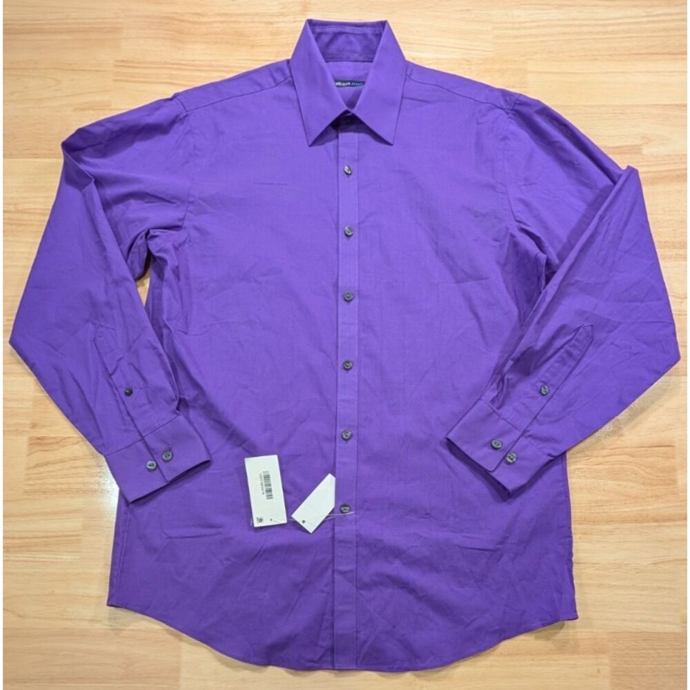 Van Heusen Studio Mens Dress Shirt 15 32/33 Slim Fit Purple Long Sleeve